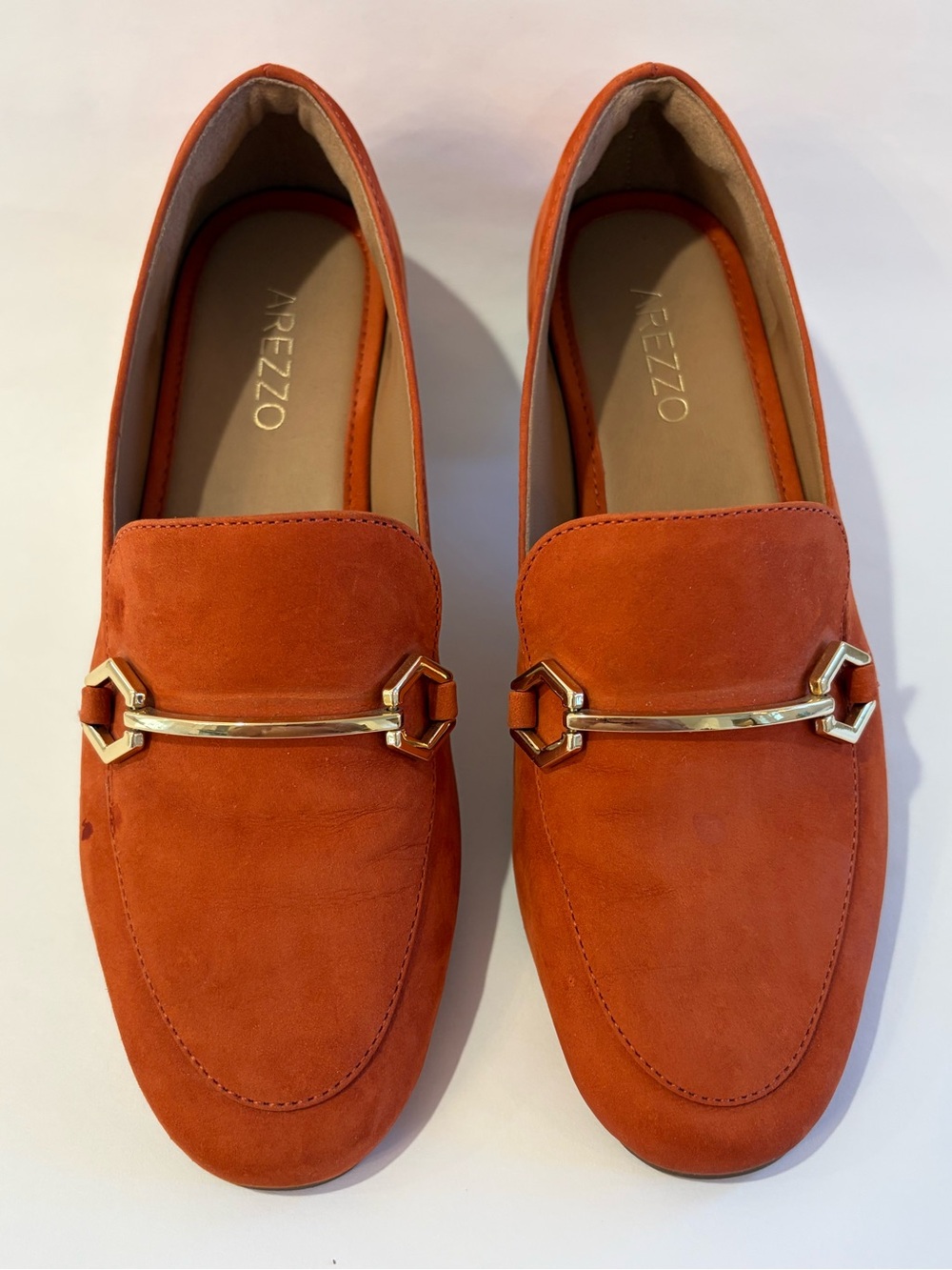 Arezzo orange suede moccasin loafers with gold-tone hardware Eur 36 US 5.5/6